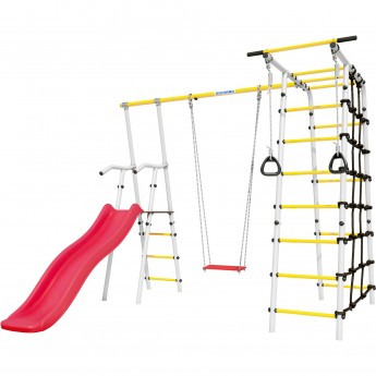 Детский спортивный комплекс для дачи ROMANA БОГАТЫРЬ (белый желтый) (с фанерными качелями) Детский спортивный комплекс для дачи ROMANA БОГАТЫРЬ (белый желтый) (с фанерными качелями)