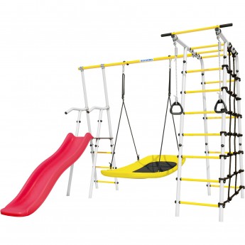 Детский спортивный комплекс для дачи ROMANA БОГАТЫРЬ (белый желтый) (с качелями-гнездо «Лодка») Детский спортивный комплекс для дачи ROMANA БОГАТЫРЬ (белый желтый) (с качелями-гнездо «Лодка»)