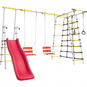 Детский спортивный комплекс для дачи ROMANA БОГАТЫРЬ ПЛЮС - 2 белый желтый с цепными качелями Детский спортивный комплекс для дачи ROMANA БОГАТЫРЬ ПЛЮС - 2 белый желтый с цепными качелями