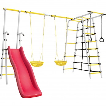 Детский спортивный комплекс для дачи ROMANA БОГАТЫРЬ ПЛЮС - 2 белый желтый с детскими качелями Детский спортивный комплекс для дачи ROMANA БОГАТЫРЬ ПЛЮС - 2 белый желтый с детскими качелями