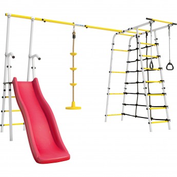 Детский спортивный комплекс для дачи ROMANA БОГАТЫРЬ ПЛЮС - 2 белый желтый с качелями Диск Детский спортивный комплекс для дачи ROMANA БОГАТЫРЬ ПЛЮС - 2 белый желтый с качелями Диск