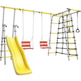Детский спортивный комплекс для дачи ROMANA БОГАТЫРЬ ПЛЮС - 2 желтый/серый с цепными качелями Детский спортивный комплекс для дачи ROMANA БОГАТЫРЬ ПЛЮС - 2 желтый/серый с цепными качелями