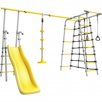 Детский спортивный комплекс для дачи ROMANA БОГАТЫРЬ ПЛЮС - 2 желтый/серый с качелями Диск Детский спортивный комплекс для дачи ROMANA БОГАТЫРЬ ПЛЮС - 2 желтый/серый с качелями Диск