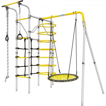 Детский спортивный комплекс для дачи ROMANA КОСМОС желтый/серый сетка-гнездо Детский спортивный комплекс для дачи ROMANA КОСМОС желтый/серый сетка-гнездо
