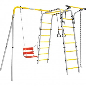 Детский спортивный комплекс для дачи ROMANA ВЕСЕЛАЯ ЛУЖАЙКА - 2 желтый/серый с цепными качелями