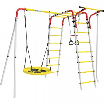 Детский спортивный комплекс для дачи ROMANA ВЕСЕЛАЯ ЛУЖАЙКА - 2 красный/желтый/белый с качелями гнездо