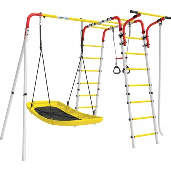 Детский спортивный комплекс для дачи ROMANA ВЕСЕЛАЯ ЛУЖАЙКА - 2 красный/желтый/белый с качелями Лодка