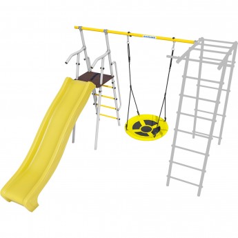 Дополнительный комплект с горкой 1200 мм к дачному комплексу ROMANA для высоты балки качелей 2050 мм желтый/белый качели гнездо Дополнительный комплект с горкой 1200 мм к дачному комплексу ROMANA для высоты балки качелей 2050 мм желтый/белый качели гнездо